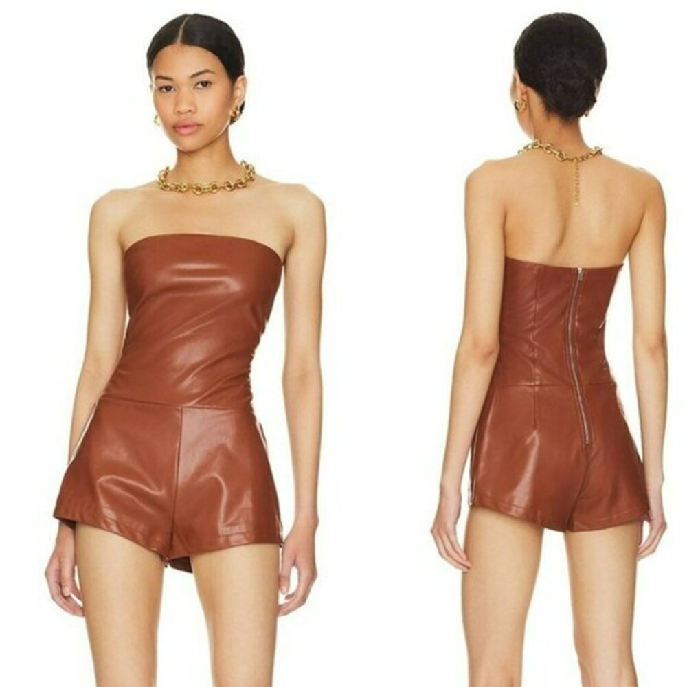 Superdown Briar Faux Leather Romper - Brown